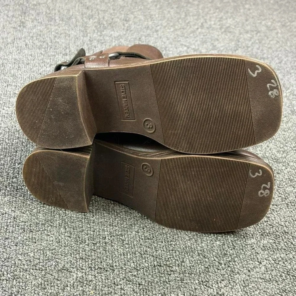 Steve Madden Motorcycle‎ Brown Leather Harness Strap Biker Boots Girls Size 3